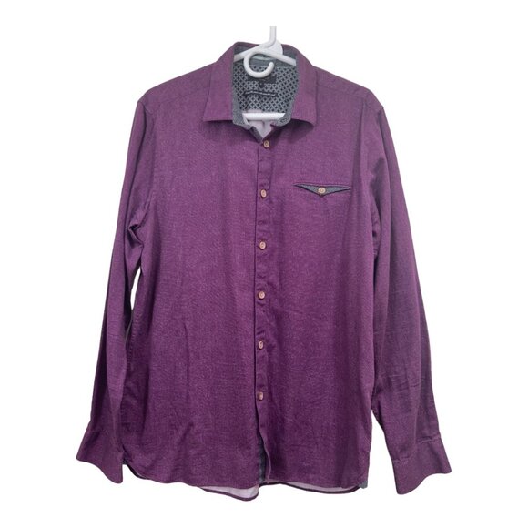 TED BAKER LONDON Mens SZ XL Purple Button Down Shirt 100% Cotton Business casual - Picture 8 of 12